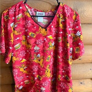 Red Scooby-Doo Graphic Scrub Top